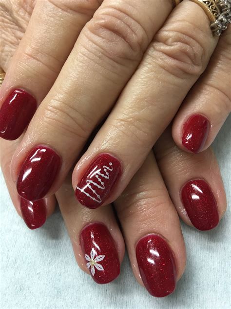 Christmas take on the famous french manicure. Sparkle Red Christmas Stamped Christmas Tree gel nails ...