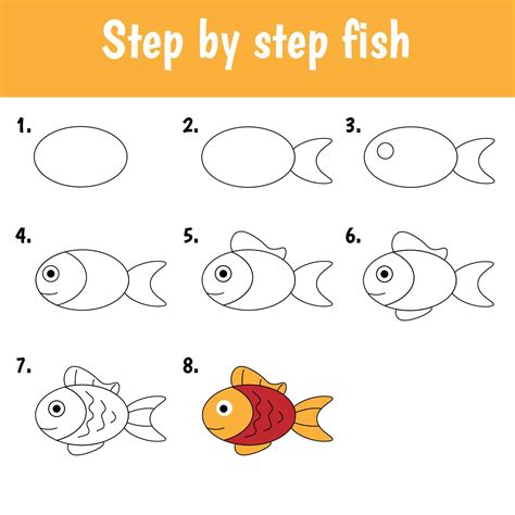 Stap Voor Stap Vissen Tekenen Voor Kinderen Vectorkunst Bij Vecteezy