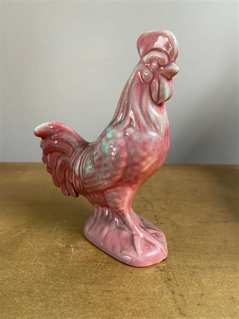 Vintage Pink Glazed Ceramic Rooster Planter Etsy Ceramic Rooster