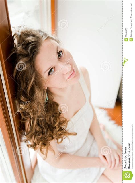 Girl Sitting On Windowsill Stock Image Image Of Brunette 30649487