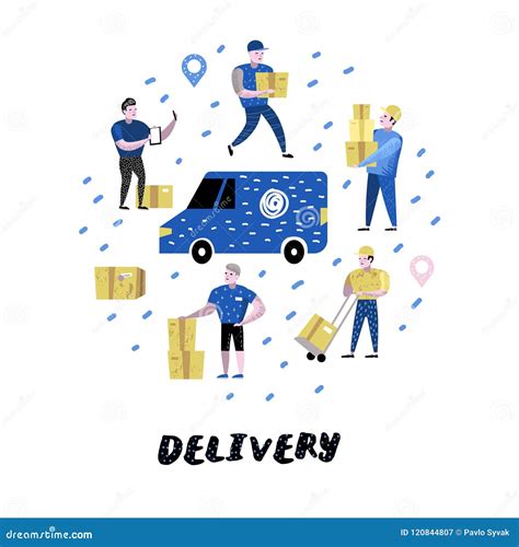 Set Of Postal Workers In Different Poses Courier Or Delivery Service