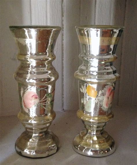 Reserved Antique Pair Mercury Glass Vases Circa 1900 Large