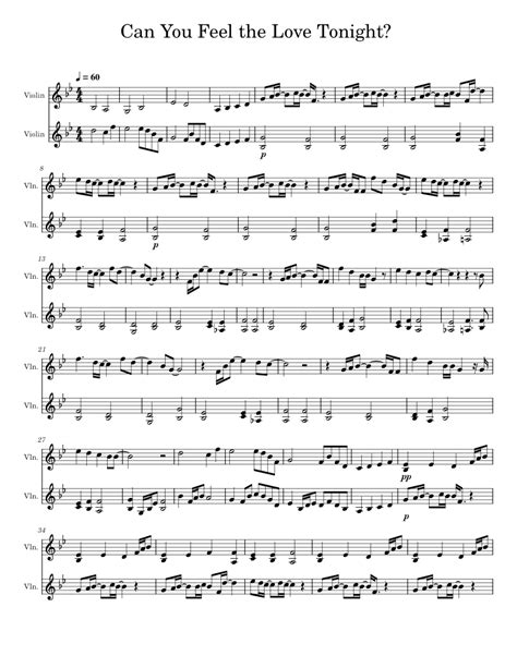 Can You Feel The Love Tonight Elton John Sheet Music For Violin Solo