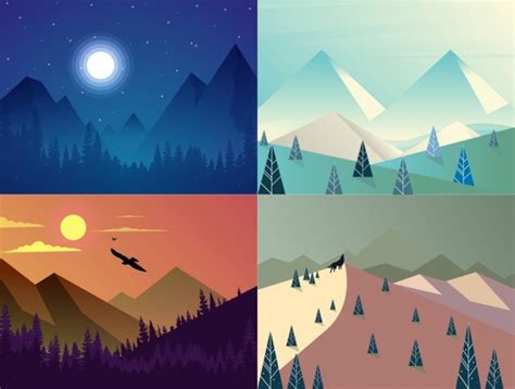 Mountain landscape background sets multicolored day night design Free vector in Adobe ...