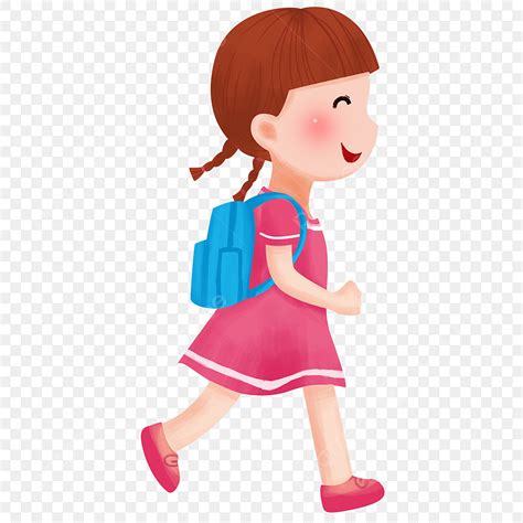Hand Drawn Cartoon Cute Girl Carrying Blue Bag Commercial Element Hand