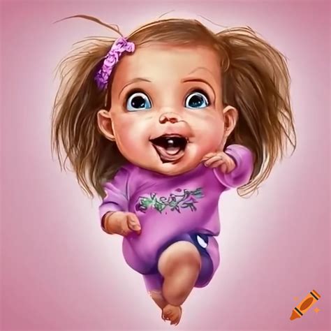 Adorable baby girl running a race with a smile on Craiyon