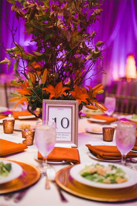 Maybe you would like to learn more about one of these? Purple and Orange Glam Fall Wedding | Fall wedding tables ...