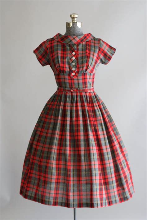 1950s Day Dress I Love Plaid Vintage 1950s Dresses Retro Dress