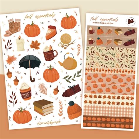 Fall Autumn Themed Sticker Sheet Cute Journal Planner Etsy