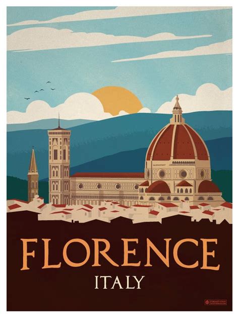 Sunrise Florence Travel Italy View Landscape Vintage Retro Kraft Canvas