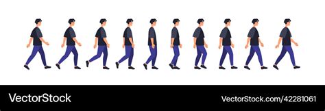 Full Walk Cycle Sequence Animation Man In Motion Vector Image