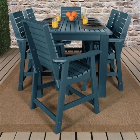 Highwood The Weatherly Collection 7 Piece Blue Frame Bar Height Patio