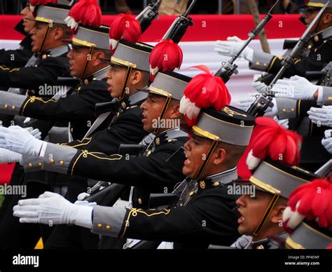 Peruvian Army Regiment Marching On The Traditional Military Parade For