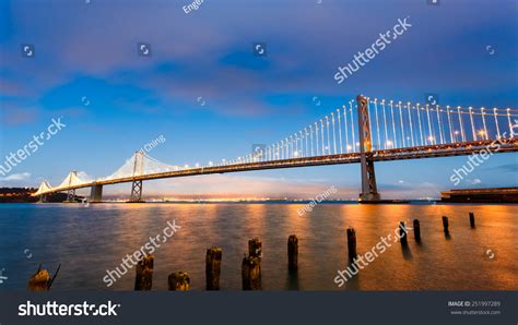 San Franciscooakland Bay Bridge Illuminated Sunset Stock Photo