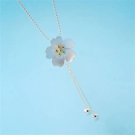 Daisies 925 Sterling Silver Fashion Cherry Flower Long Necklaces