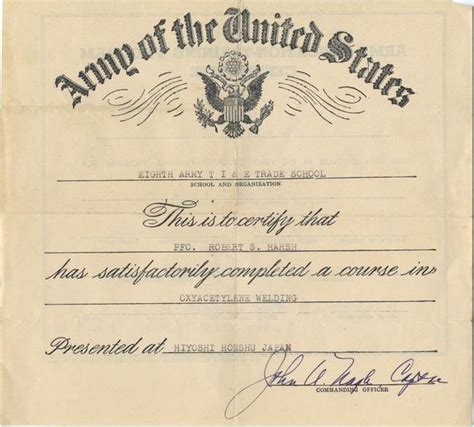 Army Education Training Program Certificate Worthington Memory