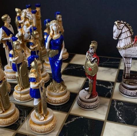 Trojan War Chess Ceramic Troy Chess Set With Board Hand Etsy