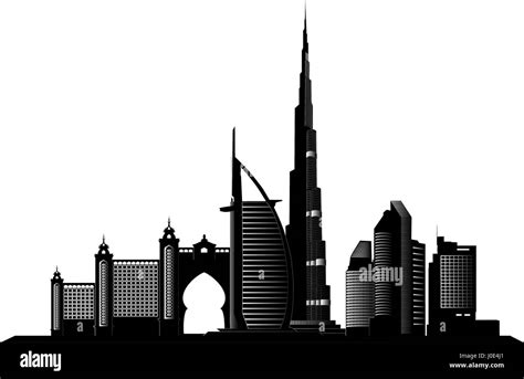 Vector Skyline Illustration Of Dubai City Silhouette Isolateed On A