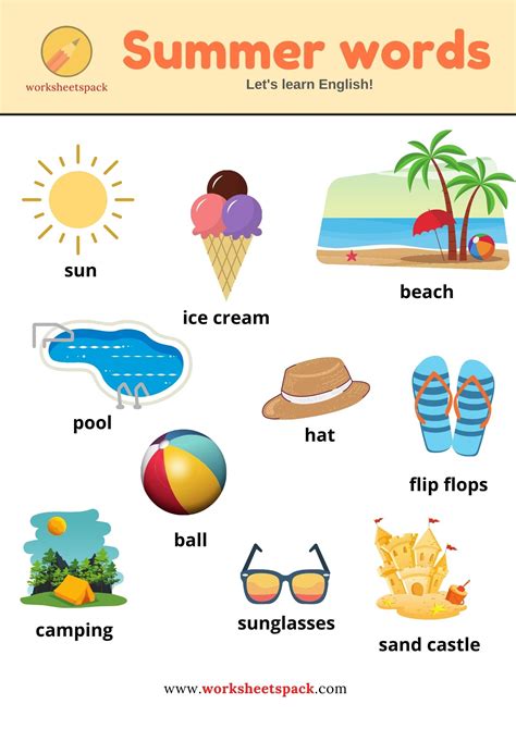 Summer Vocabulary Words With Pictures Summer Vocabulary Words Summer