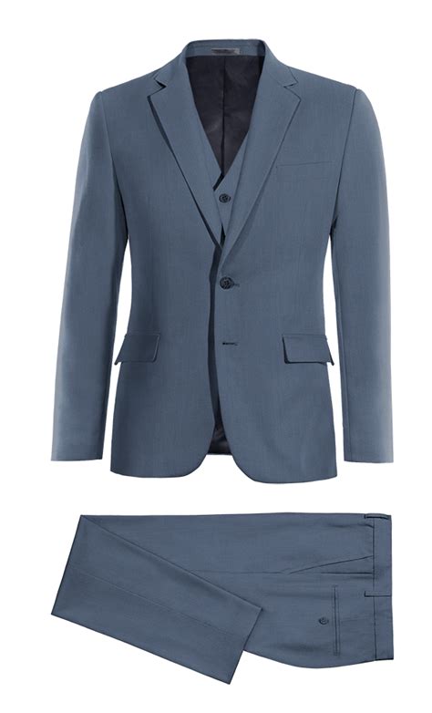 Blue Wool 3 piece Suit with pocket square | Mens tailored ...