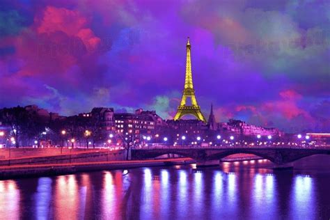 Purple Eiffel Towers At Night Your Own Custom Removable Wallpaper