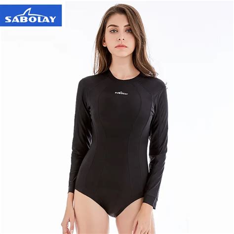 Sabolay One Piece Swimsuit Women Surfing Rashguard Long Sleeve 4xl Swimwear Padded Upf50 Black
