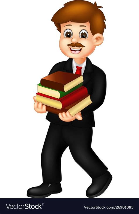 Men In Black Suit With Books Cartoon Royalty Free Vector Books