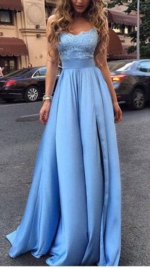 A Line Slit Spaghetti Straps Light Blue Prom Dress Daisystyledress
