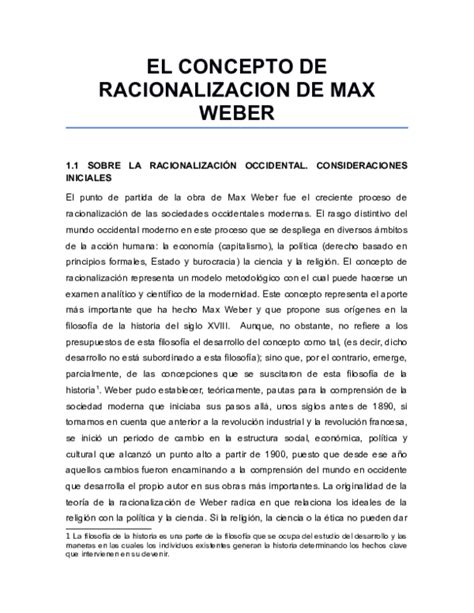 Pdf CapÍtulo I El Concepto De Racionalizacion De Max Weber Juan