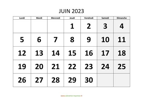 Calendrier Juin 2023