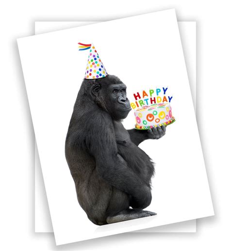 Fun Blank Birthday Card With Gorilla And Birthday Cake Free Etsy