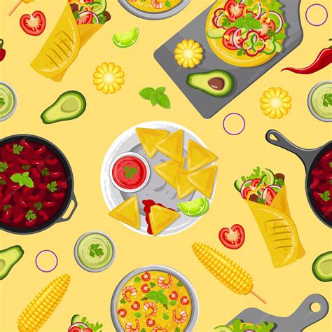 Premium Vector | Seamless pattern depicting traditional mexican cuisine