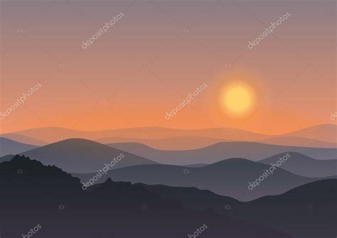 Cartoon Mountain Landscape In Sunset Background Outdoor Recreation