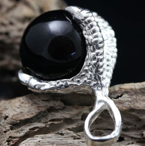 Black Obsidian Sphere Eagle Claw Pendant Black Obsidian Pendant Crystal Pendant