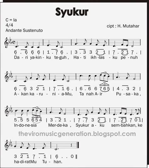 Disertai dengan notasi do re mi / solmisasi. The Viro: Notasi angka dan notasi balok lagu wajib Syukur ...