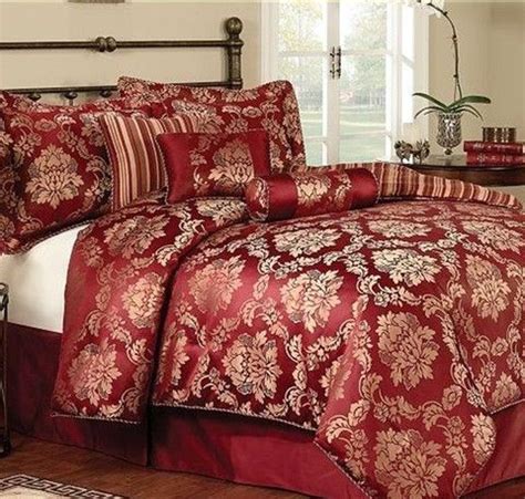 PEM America Ruby Red Gold Jacquard Comforter Sets European Home