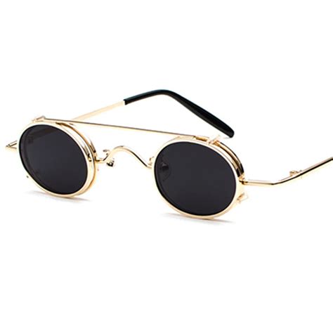 Xojox Small Round Steampunk Sunglasses Men Vintage Metal Punk Clip On Sun Glasses Maleretro