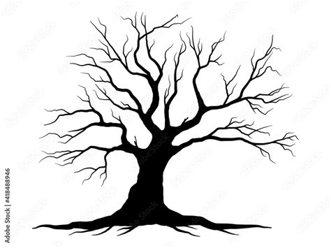Black Branch Tree Or Naked Trees Silhouettes Hand Drawn Isolated