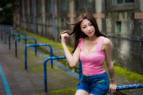 Model Woman Long Hair Girl Depth Of Field Shorts Asian Brunette Wallpaper