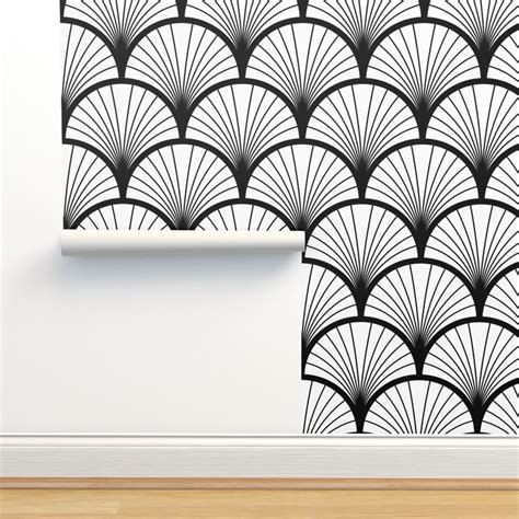 Minimalistic Art Deco Fan Pattern Black Wallpaper Spoonflower