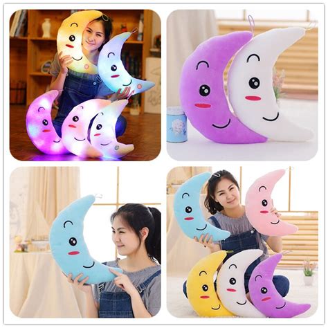 38cm Colorful Flashing Moon Plush Toys Sleep Luminous Led Light Cushion