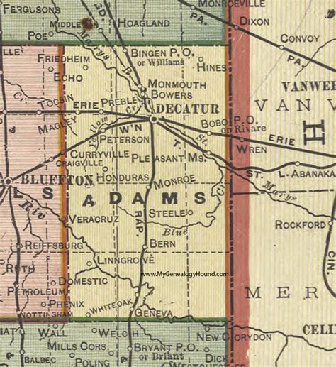 Adams County Indiana 1908 Map Decatur