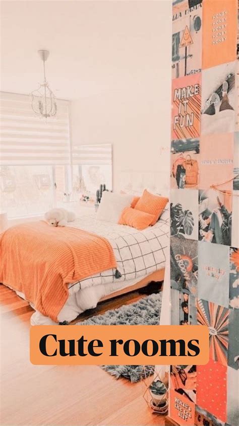 An Orange And White Bedroom With A Bed Rugs Lamps And Pictures On The