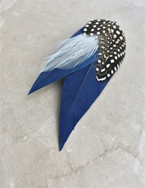 Navy Blue And Spotted Feather Lapel Pin
