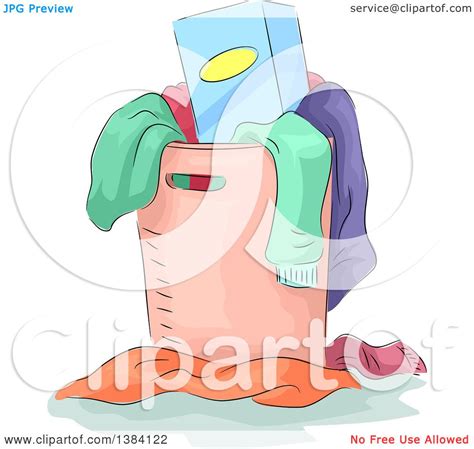 Clipart Of A Sketched Laundry Hamper Overflowing With Dirty Clothes