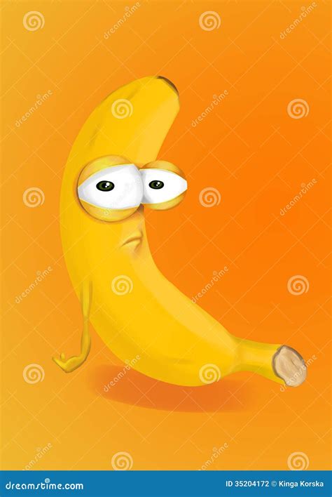 Sad Banana Disappointed Cartoon Character On An Orange Background