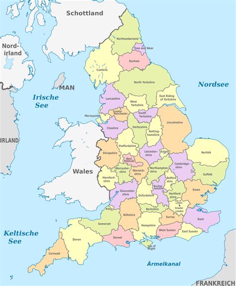 England region map by googlemaps engine. Karte England Grafschaften