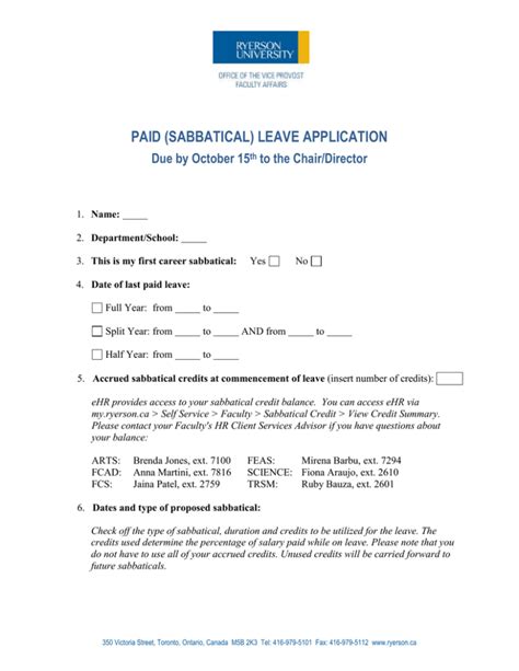 Sabbatical Leave Application Due By