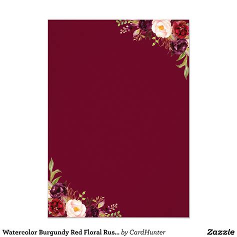 Watercolor Burgundy Red Floral Rustic Boho Wedding Invitation Zazzle