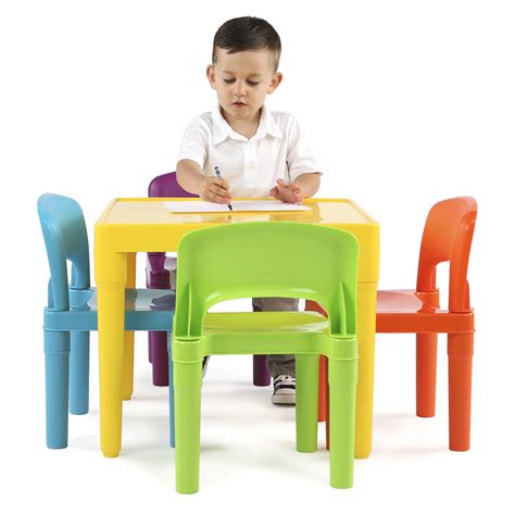 Tot Tutors Kids Plastic Table And 4 Chairs Set Vibrant Colors